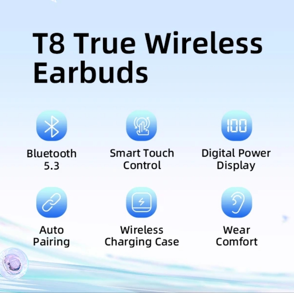 𝗧𝟴 𝗣𝗥𝗢 𝗧𝗿𝘂𝗲 𝗪𝗶𝗿𝗲𝗹𝗲𝘀𝘀 𝗕𝗹𝘂𝗲𝘁𝗼𝗼𝘁𝗵 𝗘𝗮𝗿𝗯𝘂𝗱𝘀 - Picture 4 of 8